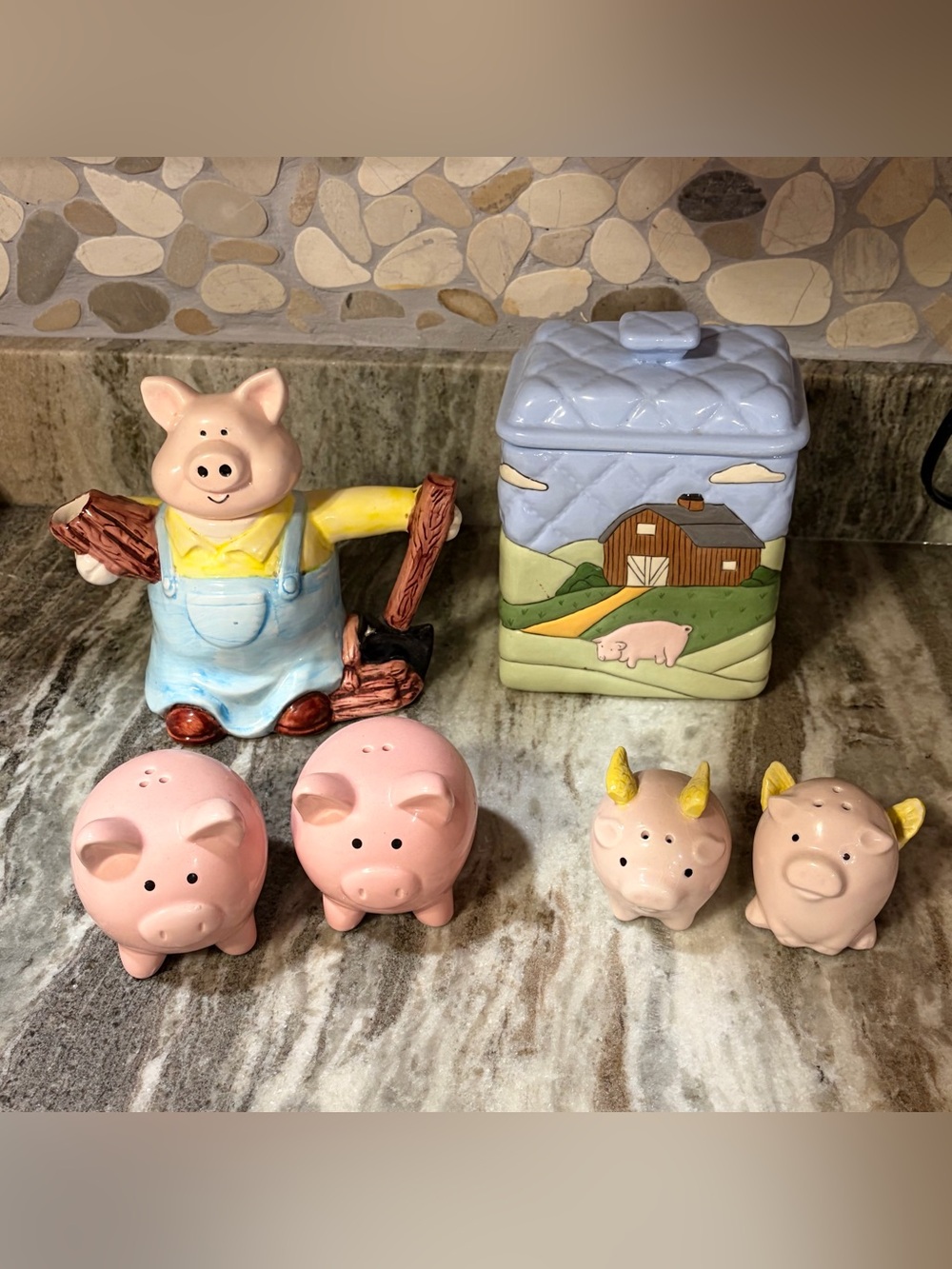 BUNDLE DEAL: Pig teapot, Ceramic Cookie Jar and 2sets of Salt & Pepper Shakers